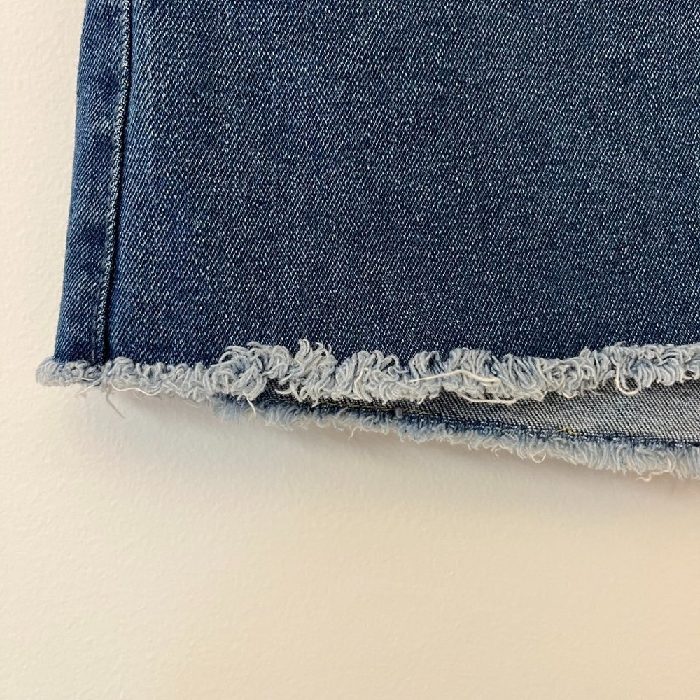 Two Tone Denim Mini Skirt Zipper Front Raw Hem - Size 00 - Picture 3 of 7